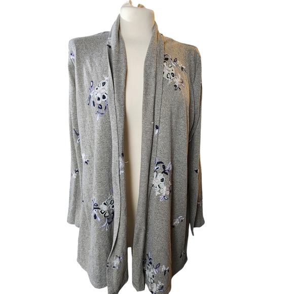 2/$30 Anthropologie Fig and Flower Open Front Embroidered Cardigan Floral Spring - Picture 3 of 11